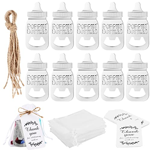 10 Fornelli per Biberon per Baby Shower, Battesimo, Bomboniere, Festa di Compleanno, Souvenir (Argento 01)