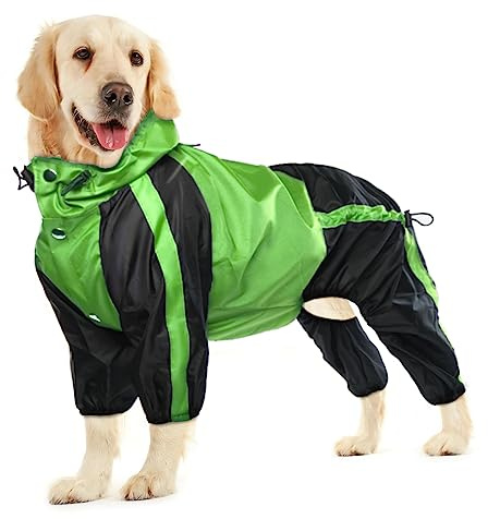 OUOBOB Manteau de pluie pour chien, manteau de pluie imperméable pour grands chiens, veste de pluie légère, poncho pour animal à 4 pattes réglable avec capuche, veste pour chien résistante à la neige