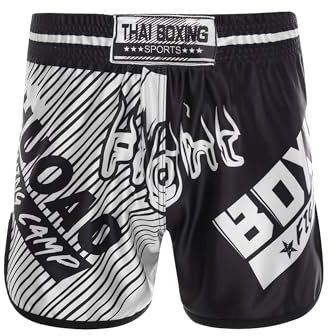CHICTRY MMA Kids Boxing Shorts Junge Kurze Hose Kinder Boxen Fitness Kampfsport Muay Thai Trainingshose Sportswear Weiß schwarz 122-128