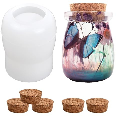 Wisebom Silicone Jar Moulds for Resin, Bottle Silicone Mold with 5 Wooden Stoppers, Resin Casting Mould Candy Container Jewelry Storage Candle Holder Flowerpot for DIY Craft