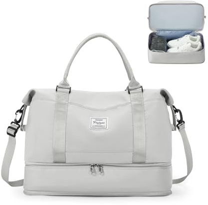 SEAFEW Borsone da Viaggio,Bagaglio a Mano 40x20x25 Ryanair Borsa da Viaggio con Scomparto per le Scarpe,Borsa da Cabina Ryanair 40x30x20 Borsa Sportiva Borsone da Palestra da Weekend,D15-Grigio Chiaro