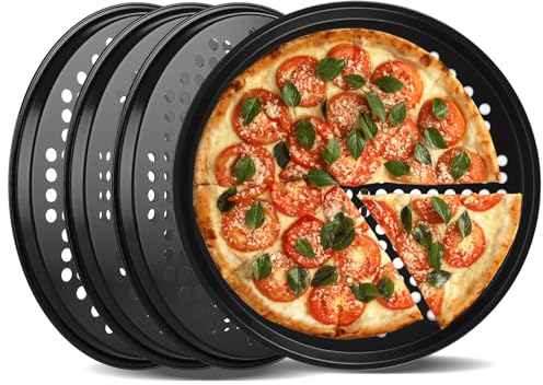 WOPPLXY 4 PCS Pizza Tray - 32cm Pizza Trays for Oven Non Stick - 13Inch Carbon Steel Pizza Baking Tray