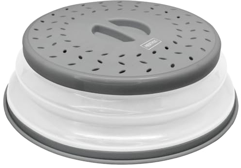 NERTHUS FIH 1300 Couvercle pliable multifonction pour micro-ondes avec protection anti-éclaboussures et panier de drainage pour fruits et légumes Gris