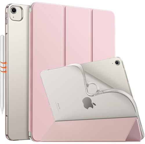 MoKo for iPad Air 13 inch Case M3 2025/M2 2024, iPad Air 13 inch Case with Soft Translucent Frosted TPU Back Shell, Support Touch ID & Auto Wake/Sleep, Slim Smart Folio Protective Cover, Light Pink