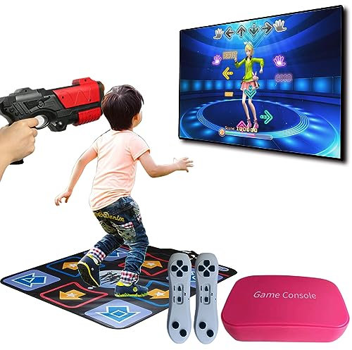 Damcoola - Consola de Juegos de TV Retro con 100 Juegos, Sistema de Videojuegos para niños y Adultos con Juguete AR Gun Game Toy, 200 Canciones de Alfombra de Baile, Enchufe de TV Plug & Play, Mando