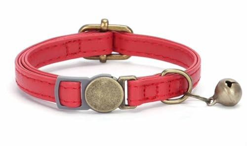 feiling Collar para gatos, estilo retro, collar de piel con campana pequeña, collar ajustable para gatos, 19-30 cm, circunferencia del cuello (rojo)