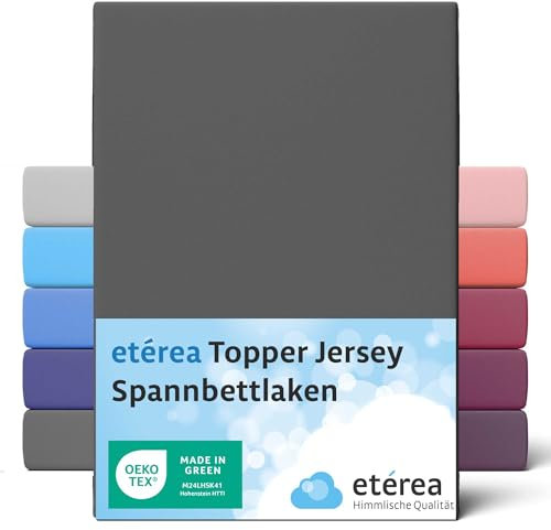 etérea Topper Spannbettlaken 90x200-100x200 cm - Oekotex Made in Green - Comfort Jersey Spannbetttuch - 100% Baumwolle atmungsaktiv & bügelfrei - Bettlaken 90x200 cm - 100x200 cm - Anthrazit
