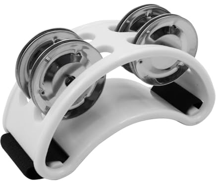 Sarini 2 Pcs Foot Tambourine,Foot Shaker Percussion Pedal Kick Drum with Steel Bell Musical Instrument Accessories for Concert,Party Drum and Guitar Playing (White)