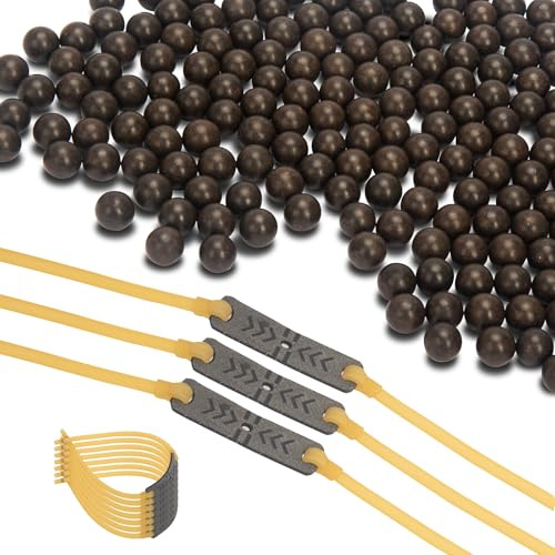 Xguis 200pcs Clay Slingshot Ammo with 10pcs Slingshot Replacement Band for All Insert Slingshot, 10mm Sling Shot Ammo Balls for Hunting Outdoor Shooting&Target Practice