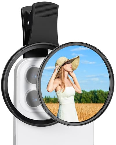 K&F Concept 67mm Clip-on Filtro Black-Mist 1/4&CPL para Teléfono,Filtro Negro Difusión 1/4 & Polarizador Circular para Teléfono Móvil con Clip Compatible con iPhone 16 15 Pro MAX 17 14 13 12 11Samsung