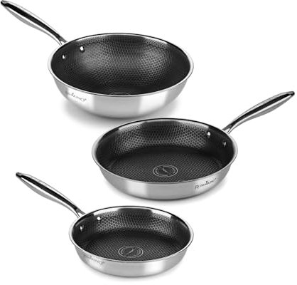 Rosmarino HexaPro 3.0 zwei Pfannen und Wok - 3-teilig, verschiedene Größen, aus Edelstahl & Aluminium