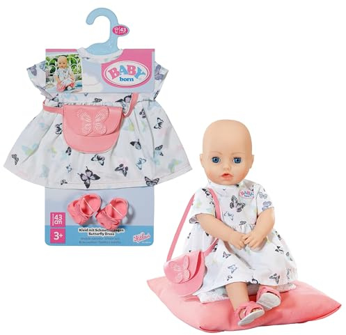 BABY born Vestido de Mariposas – Vestido para muñeca con Bolso y Zapatos – Accesorio de muñeca muñecas de 43 cm
