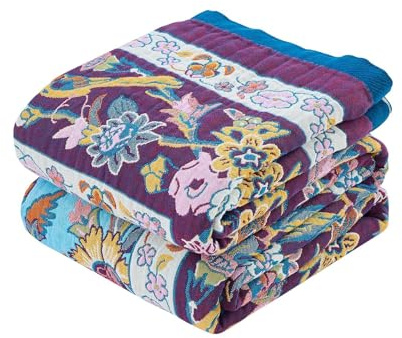 XIBLC Fall Blanket for Bed, 100% Cotton Soft Rustic Boho Throw Blanket Quilt, 50x60 Farmhouse Decor Bed Flower Blankets, Light Weight Reversible Bohemian Throw Quilt