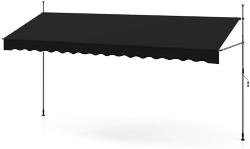 COSTWAY Klämmarkis, 400 cm balkongmarkis utan borrning med handvev, justerbar höjd och UV-beständig, markis, solskydd, utomhus, för terrass, balkong, trädgård (400 cm, svart)