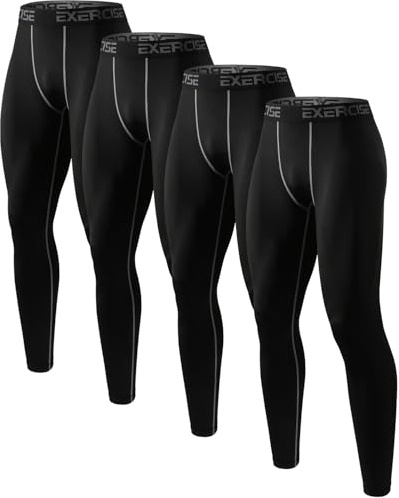 Orrfreer 4 Pack Men's Running Leggings Gym, Mens Compression Trousers- Compression Legging Men Cool Dry Sports Tights Base Layer Pants for Training Cycling Yoga Football 4 Black M