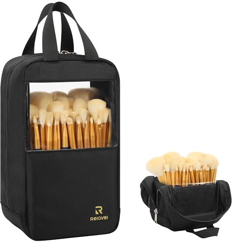 MONSTINA Makeup Brush Bag, Stand-Up Makeup Brush Holder Travel Cosmetic Bag Portable Large Makeup Brush Case Marker Organizer Pro Artist Storage Bag Magnetic Folding