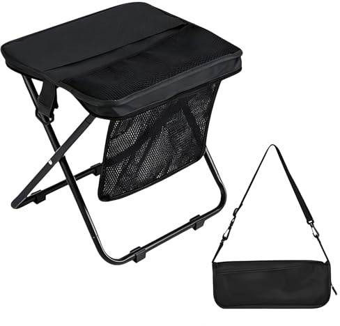 BAPPKON Vikbar ryggsäckspall, bärbar campingpall lätt, hopfällbar stol för picknick, fiske, vandring, trädgård, hopfällbar teleskopisk ficksits med bärväska, svart