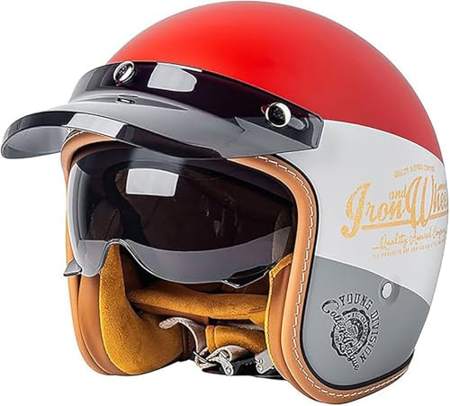 Öppen Motorcykelhjälm - Scootermotorcykel Crash Jet-Hjälm För Män Och Kvinnor Med Solskydd - ECE 22.06-Godkända Motorcykelhjälmar 14,L/(57~58cm)