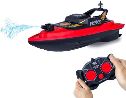 Jamara 466600 Fire Speed Bateau extincteur 2,4 GHz Rouge modèle télécommandé avec Fonction pulvérisation, pulvérisation d'eau et télécommande pour Enfants