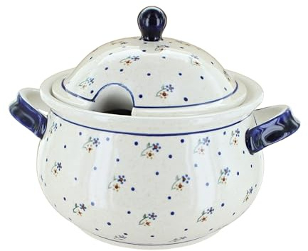 Blue Rose Polish Pottery - Off-white Country Meadow Soup Tureen - 12.5 Cup Capacity - Hand-Painted Polish Pottery Soup Bowl with Lid