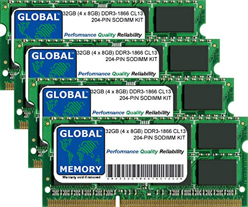 32GB (4 x 8GB) DDR3 1866MHz PC3-14900 204-PIN SODIMM MEMORY RAM KIT COMPATIBLE WITH LAPTOPS/NOTEBOOKS