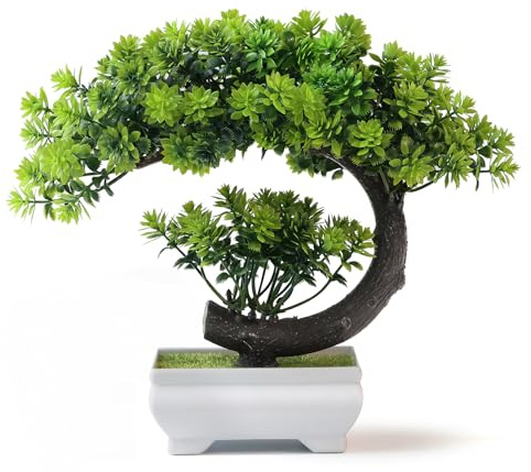 YOERM Fake Plants Small Artificial Bonsai Tree for Home Decor Living Room Bathroom Bookshelf Entryway Table Wall Shelf Modern Farmhouse Decor, 8.5 Tall, Green