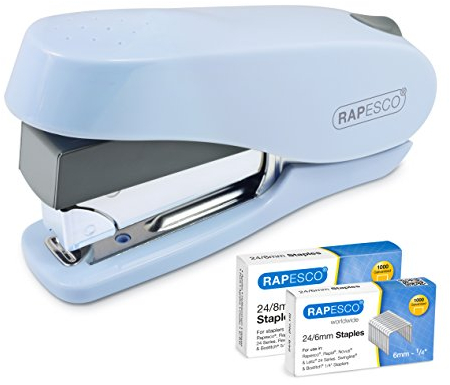 Rapesco 1469 Luna Less Effort Heftgerät mit 2000 Heftklammern, 50 Blatt Kapazität, Hellblau