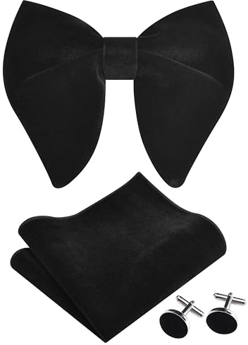Gusleson Solid Black Bow Ties For Men Velvet Pre-tied Bowtie and Pocket Square Cufflink Sets Adult Gifts (UK0571-18)