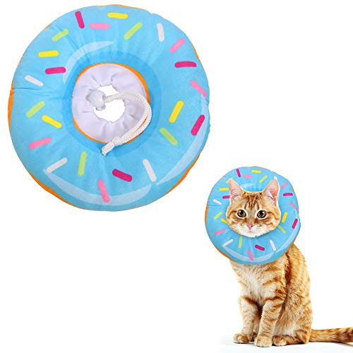 Xinzistar Halskrause Katzen Halsband Soft Weich Katze Schutzkragen Anti Biss Safety Einstellbarer Schützender Kragen für Haustiere Katzen Hunde Welpen Kätzchen (Blau Donut, XS)