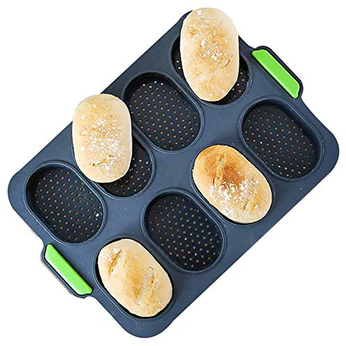 Silicone Baguette pan Mini Baguette Baking Tray, Bread Crisping Tray Hot Dog Molds, Non-stick Perforated French Bread Loaf Baking Mould, Toast Cooking Bakers Roll Pan Sandwich Mold (Grey)