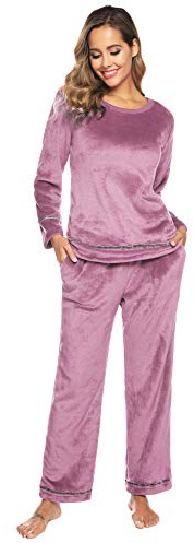 Sykooria Pijamas de Invierno Mujer Polar Manga Larga Conjunto de Pijama de Franela para Mujer 2 Piezas Pijama S-XXL