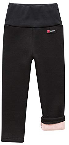 De feuilles Barn baby flickor vinter varma fleecefodrade leggings stretchiga hög midja långa byxor byxor, Svart, 7-8 År