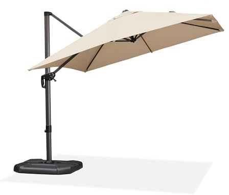 PURPLE LEAF Sonnenschirm 270 x 270 cm Groß Ampelschirm mit Kurbel 360-Grad Drehbar mit Fußpedal und Kreuzsockel für Terrasse, Balkon Sonnenschutz, Beige
