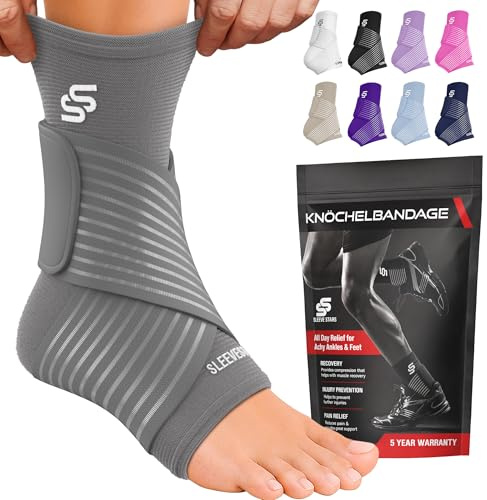 Sleeve Stars Sprunggelenkbandage - Plantarfasziitis & Achillessehnen Entlastung, Fußgelenk Bandage mit verstellbarem Riemen I Knöchelbandage I Fußbandage für rechts oder links (1 Stück,Grau)