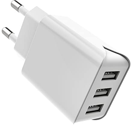 SCHITEC Chargeur USB, 3 ports 15 W 3 A, bloc d'alimentation USB, adaptateur de charge pour iPhone 11 x 8, 6, tablette, Samsung Galaxy S9, S8, Huawei et plus (blanc)