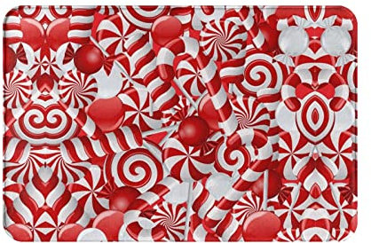 Tappetino antiscivolo in flanella con canne di caramella, 40,6 x 61 cm, tappeto da scrivania per interni e cucina, tappetino, camera da letto, soggiorno, garage, ufficio, porta anteriore, ecc.