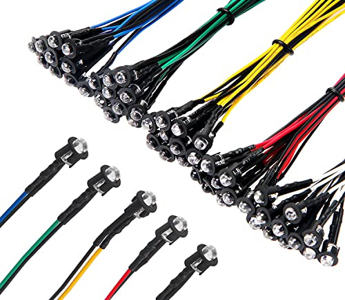 Lyeteung 50 Stycken 5mm 12V Förtrådda LED Dioder Ljus, Vit Röd Gul Blå Grön, 20cm Förtrådda LED Lysdioder + 50 Stycken 5mm Plast LED Hållare