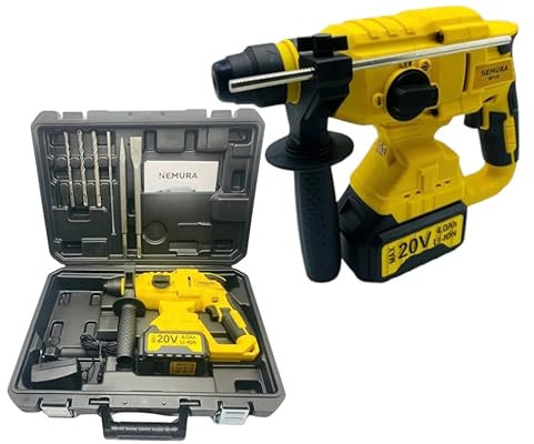 Nemura - Martillo perforador eléctrico inalámbrico de 20 V, 3 en 1, taladrado con martillo y cincelado, con accesorios: 1 maletín + 1 batería de 4 Ah Li-Ion + 1 cargador, marca francesa