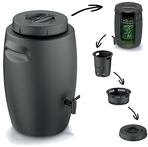 Poubelle à compost bio - Réservoir d'engrais pour la fabrication d'engrais avec robinet - 25 l - Noir anthracite - Composteur pour déchets biologiques
