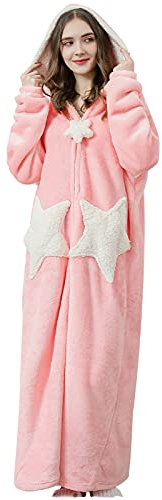 UnoSheng Morgenmantel Damen Lang Flauschig - Bademantel Damen mit ReißVerschluss Und Kapuze Saunamantel Baumwolle Warm Hausanzug Paare Bademäntel Weicher Fleece Frotteemantel Kapuzenbademantel