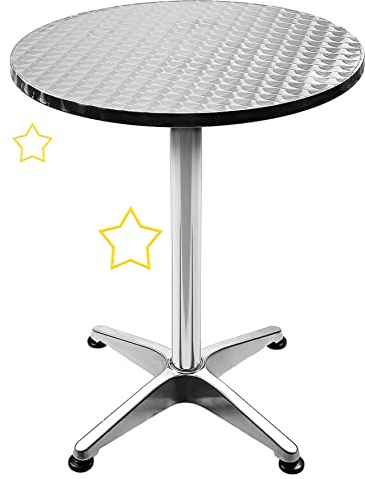 HUOLE 2 in 1 Stehtisch Bistrotisch in Edelstahl und Alu - Höhenverstellbar 70 oder 110 cm, In- & Outdoor Bartisch für Bistro Esszimmer, Klappbar Ø 60cm-60 * 60 * 70/110cm (Rund)