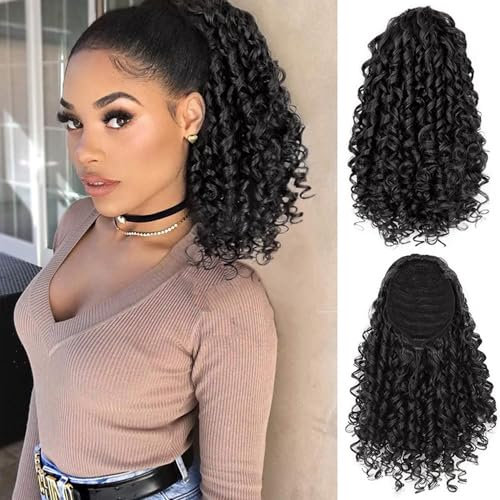 RPAEOY Queue de Cheval Extension Bouclés Ponytail Tresse Cheveux Naturel Clip Synthétique DIY Rajout Cheveux Postiche Pour Femmes Noir