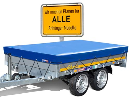 Telone per rimorchio Eduard di alta qualità, dimensioni interne 256 x 150 cm, colore blu, laccato lucido, telo piatto per auto, telo di copertura impermeabile in PVC con accessori per rimorchio