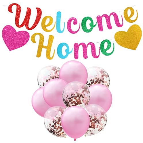 1 pancarta de bienvenida a casa, 10 globos, decoración de ambiente de fiesta, decoraciones de bienvenida para bebé, accesorios de fondo