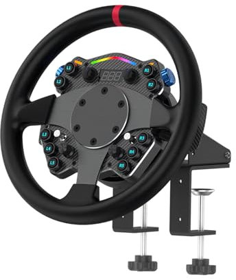 CAMMUS Volanti Racing Simulator C12, coprivolante in pelle + clip per il montaggio sul tavolo + pulsanti di controllo multifunzione, vero force feedback, paddle magnetici, PC - Nero