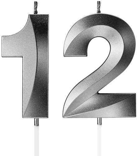 Birthday Candles Number Candles Age Year for Cakes Happy Birthday 3D Designed Wedding Anniversary Party Cake Topper Decorations (Black, 12)