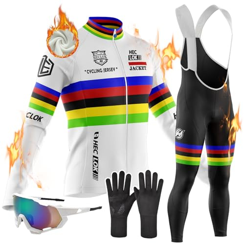 Abbigliamento Ciclismo Uomo Invernale Tuta da Ciclista Manica Lunga Completo Strada MTB Bici,con 9D Imbottiti Gel, Maglia Bicicletta Termico Vello Giacca e Pantaloni Salopette (TYP-1,M)