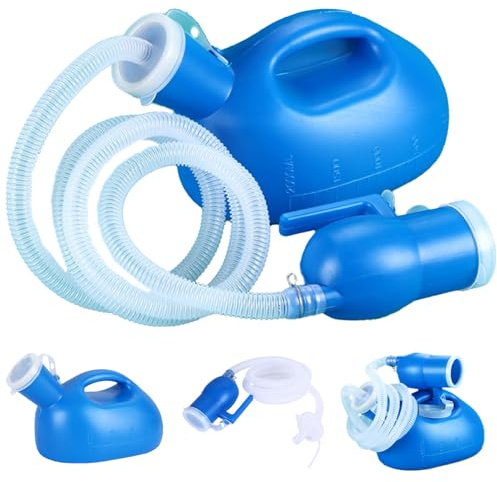 Urinoir portable pour les hommes, 2000 ml / 68 oz Bouteille d'urine à épreuve du déversement avec échelle et couvercle, urinoir masculin avec 63 tubes longs, bouteilles pipi pour les camionneurs auto