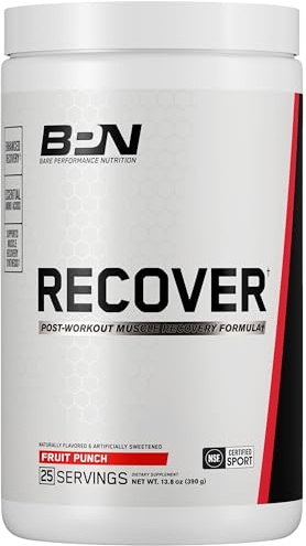 BARE PERFORMANCE NUTRITION BPN Recover Post‑Workout Enhanced Muscle Recovery Drink Mix – Essential Amino Acids with Amino9®, CherryPURE® Tart Cherry & Carnitine, 25 Servings, Fruit Punch