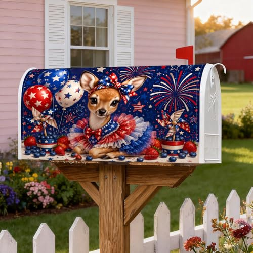 Coperture magnetiche per cassette postali con stelle, motivo patriottico festivo, con palline, fuochi d'artificio del 4 luglio, copertura stagionale per cassetta postale per esterni, 45,7 x 53,3 cm
